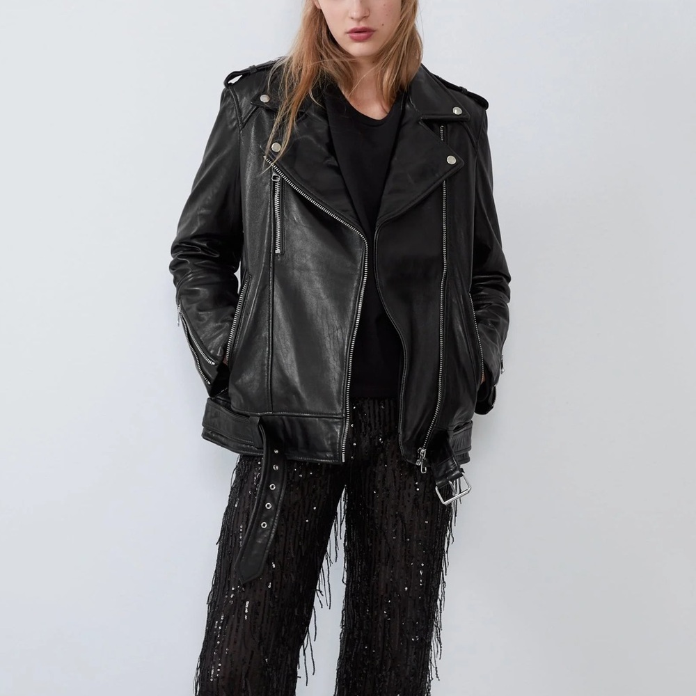 Zara Genuine Leather Biker Jacket